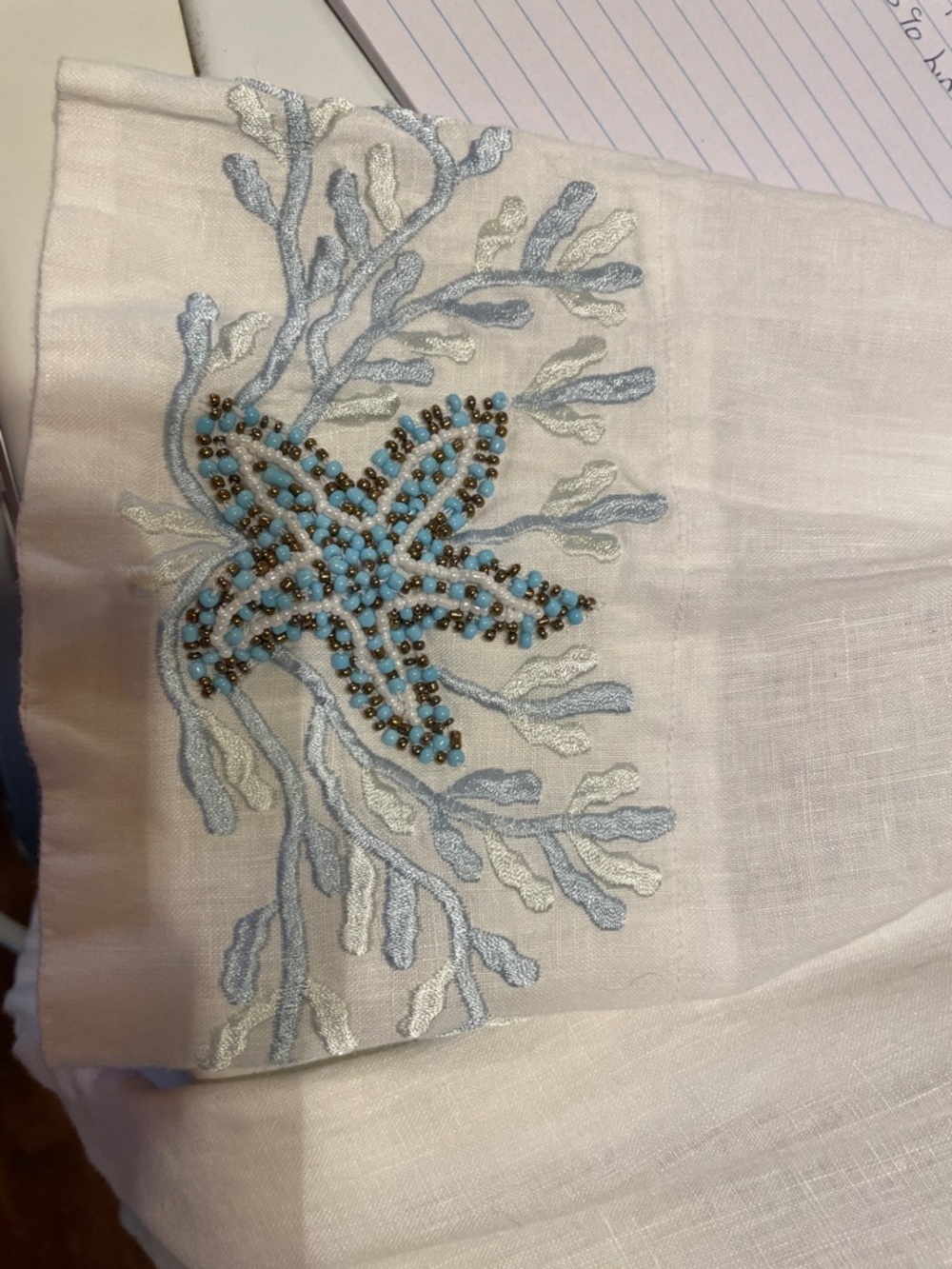White Embroidered Women's Top beaded 100%linen